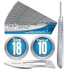 Scalpel Blades # 18 Carbon Steel Non Sterile Scalpel Surgical Blades Pack of 10 and Steel Handle for Wood Art, Surgical, Sculpting, Repairs, Lab Anatomy, Sign, Card Making Lab Training SURGIBL18-10