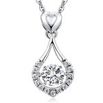 Love Heart Necklace Cubic Zirconia Necklace for Women Teardrop Necklace Sterling Silver Necklace for Women CZ Diamond Necklace Pendant for Mother, Girlfriend Dancing Diamond Necklace