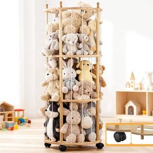 Viyuse Stuffed Animal Zoo Storage Extra Large Wooden Stuffed Animal Holder Soft Toy Organizer Nursery Zoo Cage Plush Stuffed Toy Cage Kids Playroom Bedroom Decor Display Corner Roundness