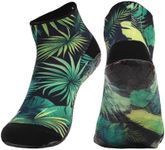 RANDY SUN Low Cut Quick-Dry Barefoot Beach Socks with Anti-Slip TPE Sole, Breathable Lightweight Shoes for Sand, Seamless Aqua Socks, Green Foliage Size 28