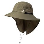 TOP-EX Waterproof Sun Hat Men's Wide Brim Sun Protection Hat Outdoor Trekking Hat with Neck Protection Safari Summer Hat Foldable Army Green M/L