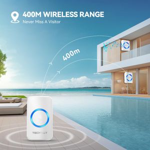 TECKNET Wireless Doorbell Kit – Twin Plug-In Chimes, 400m Range, 60 Tones, IP65 Waterproof