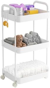 Volnamal Baby Diaper Cart Organizer, Nursery Cart Diaper Baby Caddy with Wheels Newborn Essentials Storage Cart, White