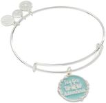 Alex and Ani Say Yes To New Adventures Expandable Bangle Bracelet, Shiny Silver Finish, Pink Charm, 2 to 3.5 in