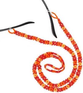 BillionHers Glasses Chain for Women - African Handmade Glasses Chain. Daisy Pattern Glasses Strap. Chain for Sunglasses 70cm x 0.7cm, Orange/Red/Satsuma, 70cm long