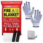 JJ CARE Fire Blanket – (X-Large) 6.5x6.5ft w/Hooks & Gloves, Emergency Fire Blanket for Home & Kitchen, High Heat Resistant Fire Suppression Blankets for Home Safety, Kitchen, Camping