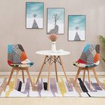 HomJoy Dining Table and 2 Chairs Set, Retro Patchwork Lounge Chair and Modern Round Kitchen Table with Solid Wood Legs