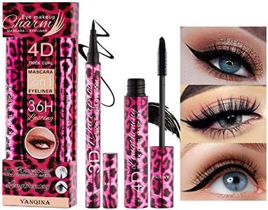 Mascara in fibra di seta 4D + set di eyeliner nero, mascara nero spesso scioccante, mascara volume ultra spesso, nessun grumo, effetto volumizzante (set)