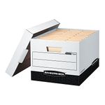 Bankers Box 12 Pack R-KIVE Heavy-Duty File Storage Boxes, FastFold, Lift-Off Lid, Letter, White/Black