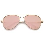 zeroUV Small Matte Metal Rose Gold Pink Mirror Flat Lens Aviator Sunglasses, Matte Gold / Pink Mirror, 56 mm