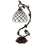 Tiffany Desk Lamp Cream Stained Glass Crystal Pearl Bead Style Table Light W8H22 Inch S005 WERFACTORY LAMPS Parent Lover Friend Kid Living Room Bedroom Study Bar Office Desk Bedside Antique Craft Gift