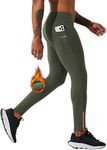 Willit Men's Fleece Running Leggings Cold Weather Gear Winter Cycling Tights Pants Water Resistant Zipper Pockets Olive Green XXL