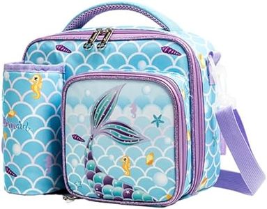 Wenlia Bolsa de almuerzo con fiambrera de botella, Unicornio Lonchera para niños Bolsa para El fiambrera aislada mochila escolar, fiambrera de Dinosaurio, para niños pequeños Porta Alimentos (Sirena)
