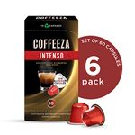 COFFEEZA Intenso Aluminium Coffee Capsules, Intensity-10, Nespresso Compatible Coffee Pods|Box Of 6 (60 Capsules, 590 Gram)