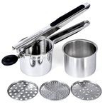 Rorence Stainless Steel Potato Ricer with 3 Interchangeable Discs & Inner Cup & Silicone Grip Handles - Black