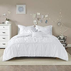 Intelligent Design ID10-1343 Benny 4 Piece Metallic Elastic Embroidery Comforter Teen Bedroom Bedding Sets Twin/Twin XL Size White