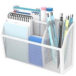 DALTACK White Magnetic Pencil Holder Magnetic Shelf for the Whiteboard 3-Grid Mesh Magnetic Pen Holder for Refrigerator Magnetic Organizer Locker Accessories Organizer for Home, School and Office