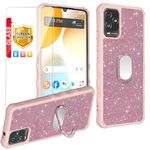 for BLU View 5 Pro Case [with Tempered Glass Screen Protector][Mirror Ring][Glitter Powder] Compatible with BLU View 5 Pro Leather Phone Case Cover SF-F