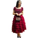 Rebika Trendz Women's Elegant Layered Tulle Gown - Stylish Evening/Party Dress Maroon