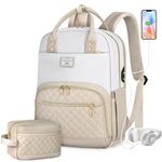 NUBILY Laptop Backpack for Women 15.6 Inch School Backpack for Girls Waterproof Travel Backpack Carry On 2 Set Anti Theft Backpacks Womens Backpack with Accessory Purse Book Bag Lightweight Apricot