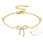 Senteria Gold Bracelet for Women 14K Gold Bow Bracelet Shiny Diamond Crystal Heart Bracelet Dainty Adjustable Gold Bracelet for Women Girls