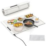 COSTWAY Food Warming Mat, Rollable Electric Warming Tray with Timer, Temperature Settings, Full Surface Heating, Child Lock & Storage Bag, Silicone Heating Mat (Beige, 3 Temperature, 3 Timer, 60x44cm)