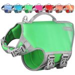 VIVAGLORY Neoprene Dog Life Jacket, Dog Buoyancy Aid for Swimming & Boating, Life Vest with Handle, Lightweight & Buoyancy for Doggy, L, Grape Green