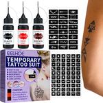 CeFurisy Temporary Tattoo Set, Freehand Fake Tattoos with 3 Colors Fruitty Ink and 84 Patterns Adhensive Stencils Body Tattoo Markers DIY Tattoos and Ideal Gift