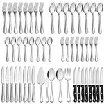 LIANYU 77-Piece Cutlery Set Flatware Set for 12, Plus Steak Knives and Serving Utensils, Stainless Steel Silverware Set, Eating Utensils Tableware with Scalloped Edge, Dishwasher Safe