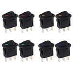 AOICRIE 8 Pcs 12V Switch, 3Pin 20A 12 Volt Small Switch Auto Switch 4 Color Led Rocker Switch Car Light Switches, DC Rocker Switch Round Automotive Illuminated Switch On Off Toggle Switch