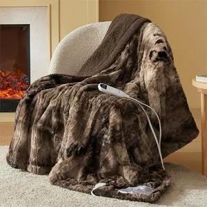 Bedsure Heated Blanket Electric Throw - Faux Fur Sherpa, Fast Heating Electric Blanket with 6 Heating Levels & 4 Time Settings, 3 Hours Auto-Off (50x60 inches, Dark Chocolate)