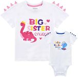 WAWSAM Big Sister Little Brother Outfit Matching Shirts Dinosaur Toddler Newborn Set, White