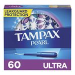 Tampax Pearl Tampons, with LeakGuard Braid, Ultra Absorbency, Unscented, 60 Count