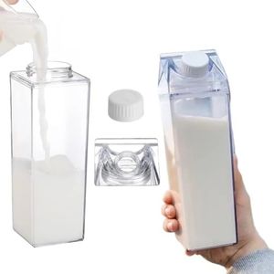 Milk Carton Water Bottles 17oz/500ml Leak Proof Plastic Water Bottle Reusable BPA Free Sports Water Bottle Carton Shaped Juice Milk Bottle for Gym Camping Hiking Travel Sports, Dishwasher Safe(1PCS)