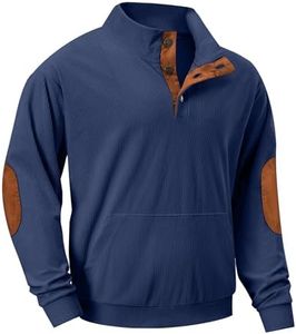 JMIERR Sweatshirts for Men Long Sleeve 1/4 Button Corduroy Collared Pullovers Henley Sweaters Fall Shirts Fashion Jackets Clothing with Pockets, 2XL, Z Sail Blue