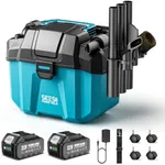 Seesii Shop Vacuum Wet and Dry, 3-in-1 Wet Dry Vac with Blower, 2.6 Gal Small Shop Vac with 2 x 4.0Ah Batteries, Strap, 4 Wheels and Attachments, Ideal for Garage, Car, Workshop, House