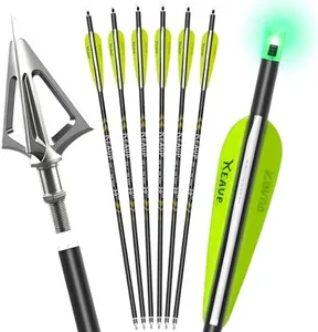 KEAUP Crossbow Bolts 20 Inch with Broadheads and Lighted Nocks Carbon Crossbow Arrows for Hunting and Outdoor Practice