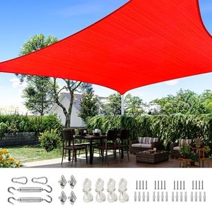 Quictent 24'X24' 185GSM Sun Shade Sail Canopy Square 98% UV-Blocked for Patio Outdoor Activities Hardware Kit (Red)