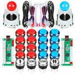 EG STARTS Arcade DIY Kit Part 2x 8 Way Joystick + 16x LED Illuminated Push Button + 2 Player + Coin Buttons for Raspberry Pi 3B Model Project DIY Red & Blue