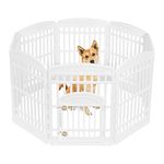 IRIS USA 87cm Exercise 8-Panel Pet Playpen with Door, Dog Playpen, for Medium and Large Dogs, Keep Pets Secure, Easy Assemble, Fold It Down, Easy Storing, Customizable, White