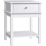 HOMCOM Modern Nightstand, Accent End Side Table with Drawer and Storage Shelf, Bedside Table for Bedroom, White