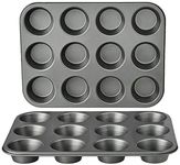 Amazon Basics Nonstick Muffin Baking Pan, 12 Cups - Set of 2