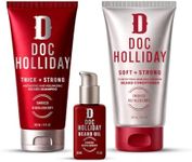 Doc Holliday Beard Shampoo, Conditioner & Oil Bundle, Smoked Huckleberry, Beard Wash and Lightweight Beard Oil for Men, Softens, Hydrates, Conditions, Promotes Growth, Biotin, 2 x 180 ml + 30 ml