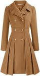 Women Winter Coat Elegant Notched Lapel Double Breasted Camel Trench Coat L