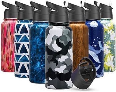 Vacuum Insulated Sports Water Bottle - THILY 32 oz Stainless Steel Leakproof Wide Mouth Metal Thermos with Flip & Straw Lid, Reusable, BPA Free, for Gym, Travel, Hiking, Camo