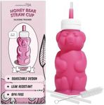 Legendairy Milk Honey Bear Straw Cup Silicone for Babies (Pink), 8 oz. Dishwasher Safe, Food Grade Silicone, Honeybear Sippy Cup for Ages 4+ Months