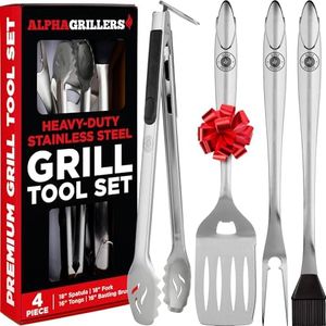Alpha Grillers Grilling Accessories - BBQ Accessories Grill Gifts for Men Dad Him Husband Son Boyfriend Birthday - Barbecue Grilling Tools Utensils Set with Spatula, Fork, Brush, Tongs Kit