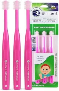 Brilliant Oral Care Baby Toothbrush with Soft Bristles and Round Head, for a Toddler Approved, Easy to Use All-Around Clean Mouth, Ages 0-2 Years, Pink, 3 Pack