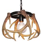 Debemenes Rustic Antler Chandelier, Adjustable Height Farmhouse Chandeliers with Resin 4 Antlers and Retro Metal Wagon Wheel Chandelier Vintage Style for Dining Room, Kitchen, Hallway, Entryway