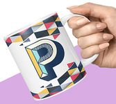 NH10 DESIGNS 3D Colorful Alphabet Letter P Printed Coffee Mug for Girls Boys Friends Love Kids Best Gift for Birthday Anniversary Initial Letter P (Tea Coffee Mug-350ml) - ABVWM2 178